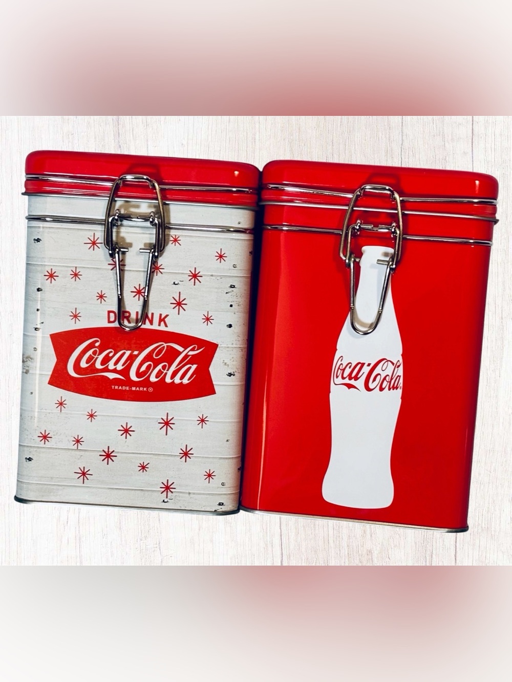 Pair of Officially Licensed Coca Cola Lock Top Tin Canisters